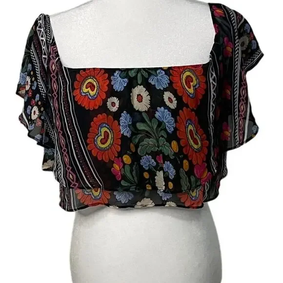 NWOT Women's Show Me Your Mumu chiffon ruffle sleeves crop top - Small - Picture 2 of 8